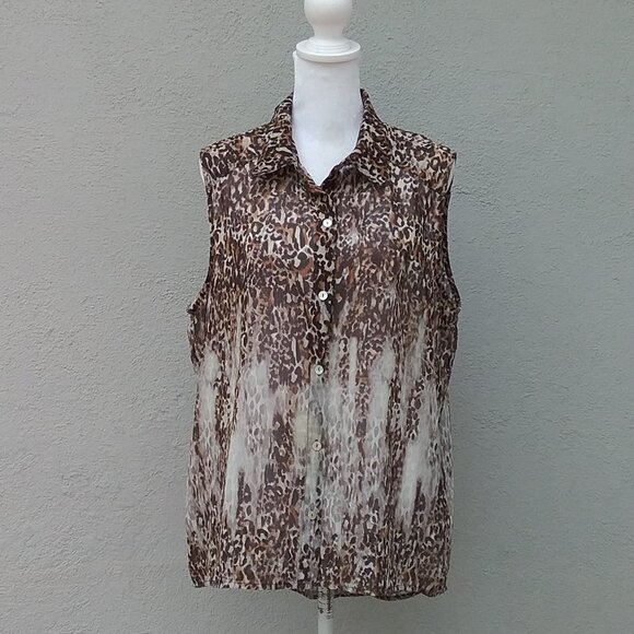 Chico's Woman's Blouse Size Large Beige Brown Transitional Animal Print Sheer - Picture 6 of 6